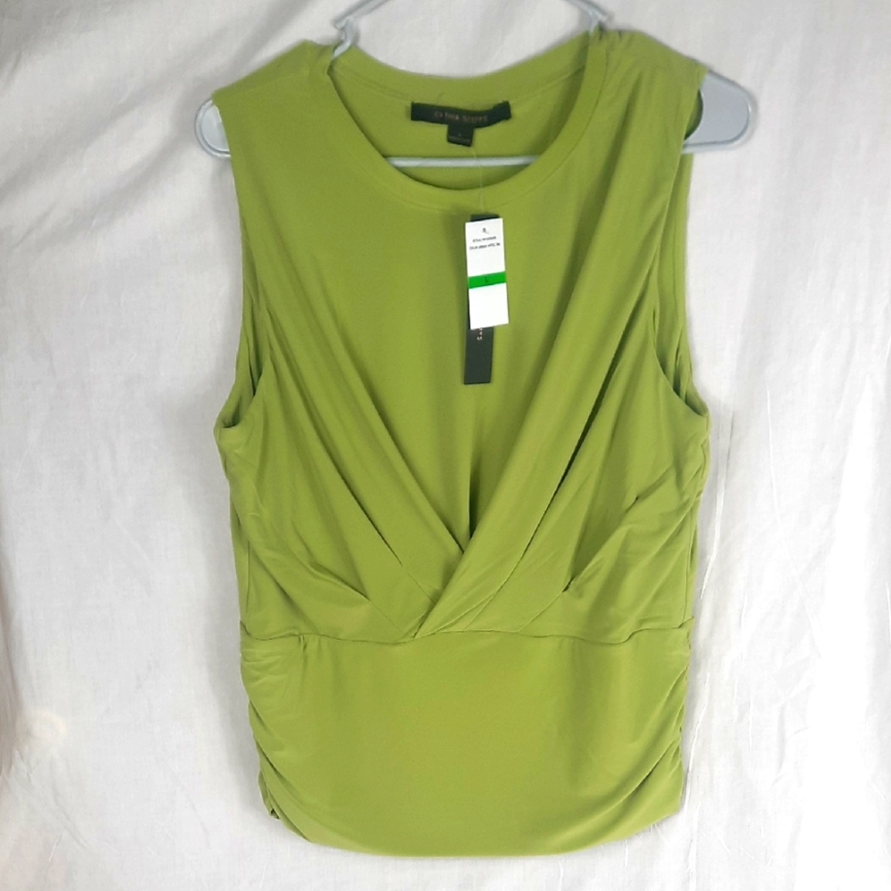 Cynthia Steffe Sleeveless Stretch Womens Blouse Size Large Lime Green Apple NEW